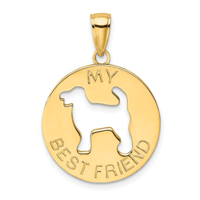 14K Yellow Gold Polished Finish Flat Back Circle Shape MY BEST FRIEND with Dog Charm Pendant at $ 271.18 only from Jewelryshopping.com