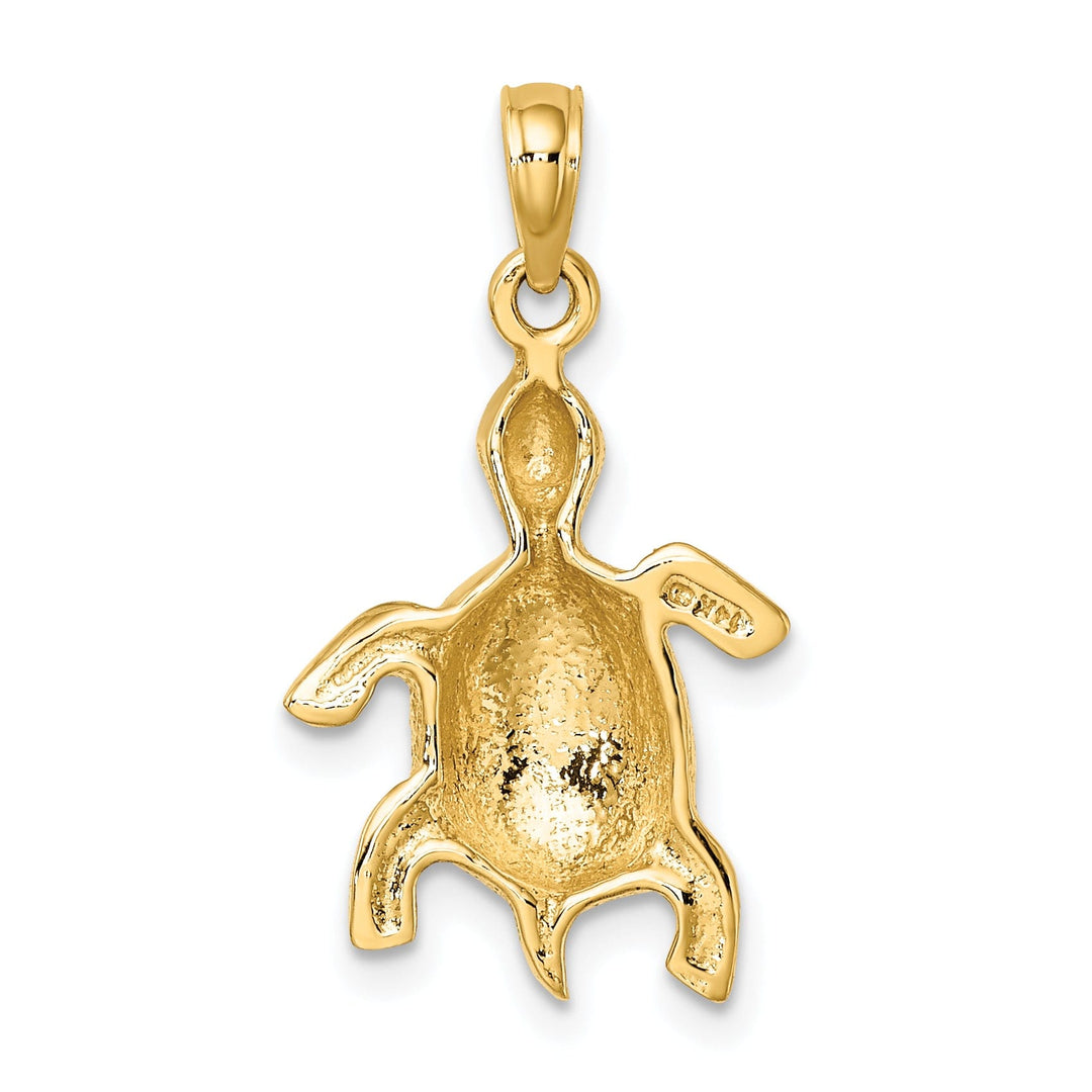 14k Yellow Gold Casted Solid Textured and Polished Finish Turtle with Textured Shell Charm Pendant