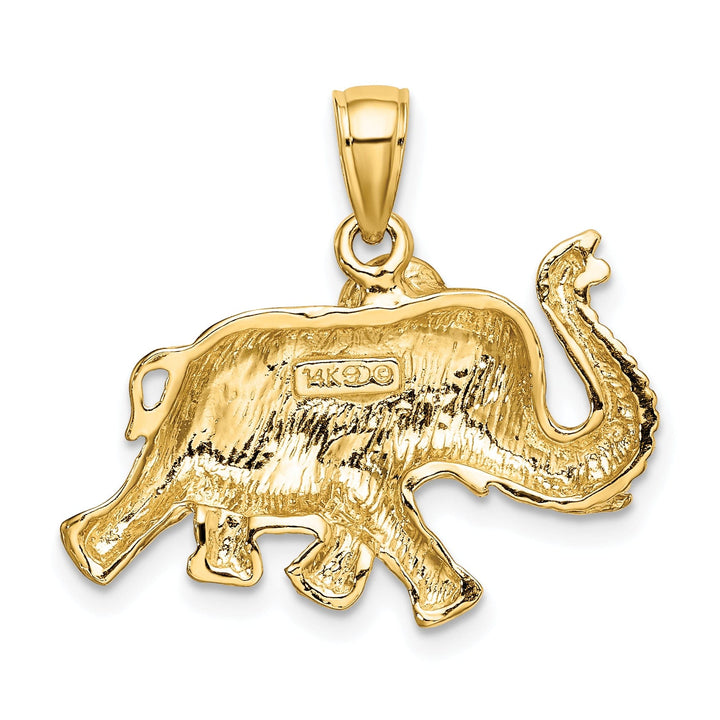 14K Yellow Gold Polished Finish 2-Dimensional Elephant Running with Raised Trunk Charm Pendant