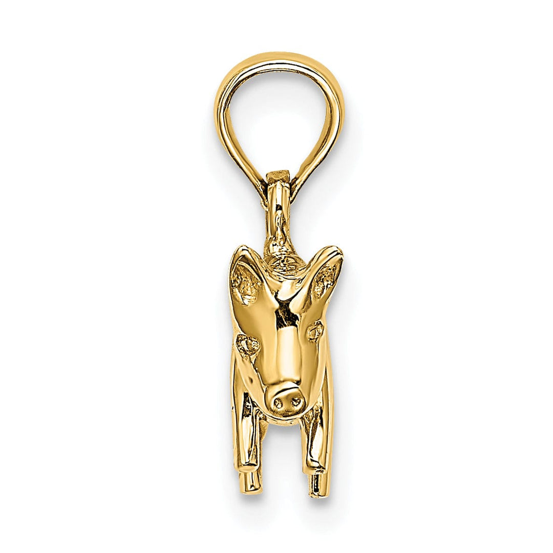 14K Yellow Gold 3-Dimentional Polished Finish Pig with Curly Tail Charm Pendant