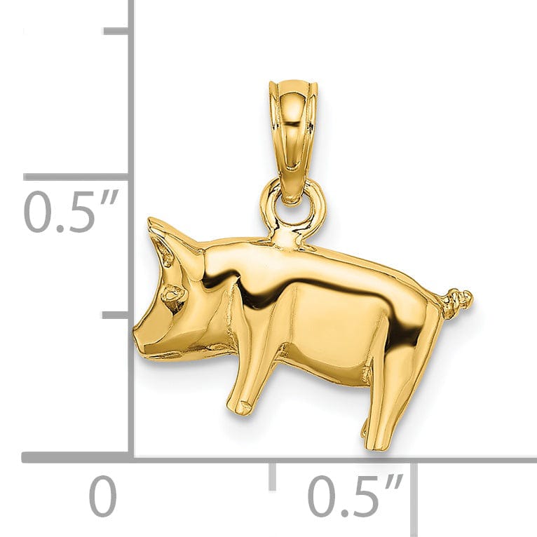 14K Yellow Gold 3-Dimentional Polished Finish Pig with Curly Tail Charm Pendant