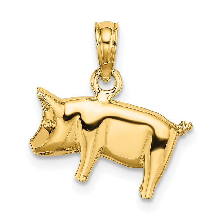 14K Yellow Gold 3-Dimentional Polished Finish Pig with Curly Tail Charm Pendant