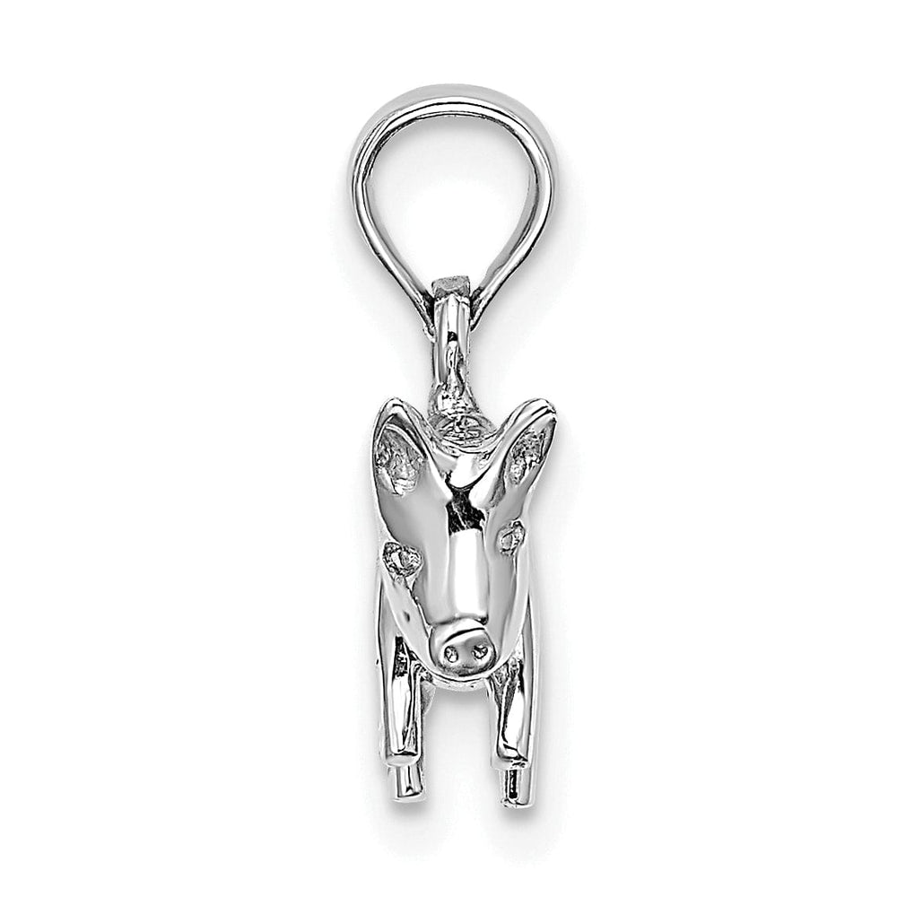14K White Gold 3-Dimentional Polished Finish Pig with Curly Tail Charm Pendant