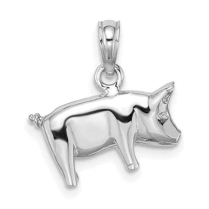 14K White Gold 3-Dimentional Polished Finish Pig with Curly Tail Charm Pendant