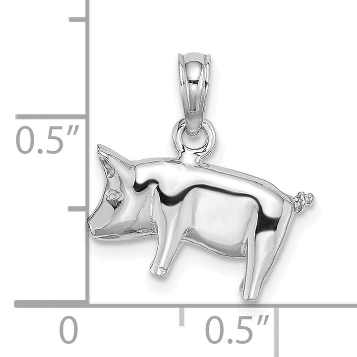 14K White Gold 3-Dimentional Polished Finish Pig with Curly Tail Charm Pendant