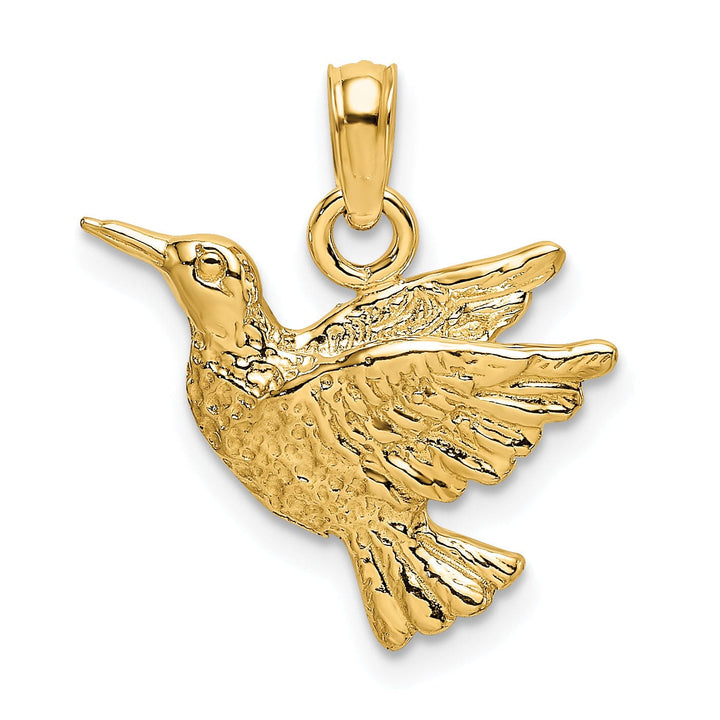 14K Yellow Gold Open Back Textured Polished Finish Hummingbird Charm Pendant