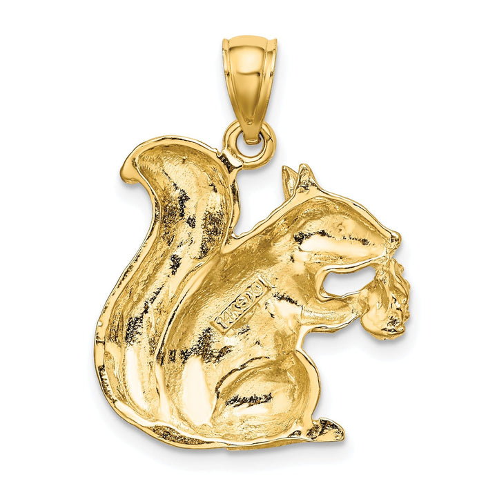 14K Yellow Gold Open Back Textured Polished Finish Sitting Squirrel Charm Pendant