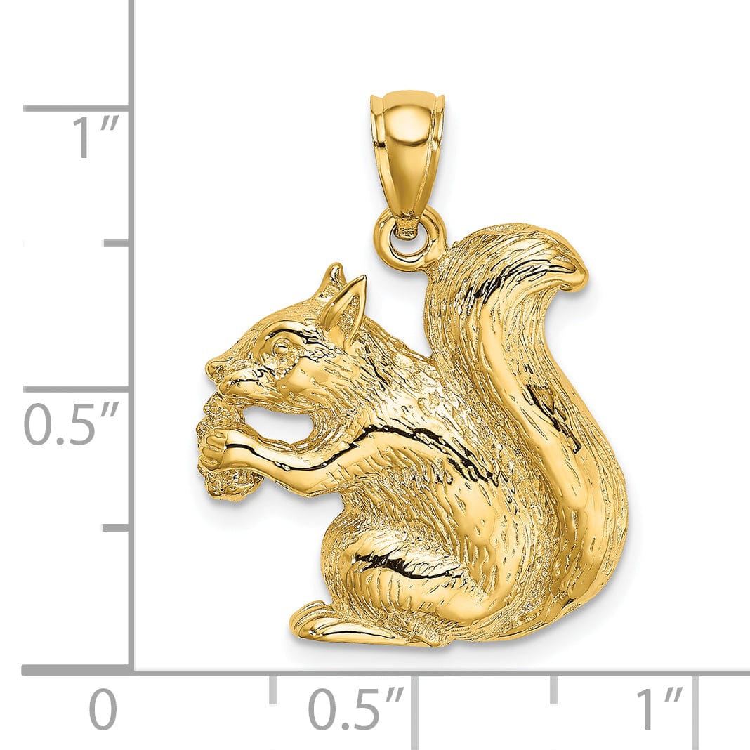 14K Yellow Gold Open Back Textured Polished Finish Sitting Squirrel Charm Pendant