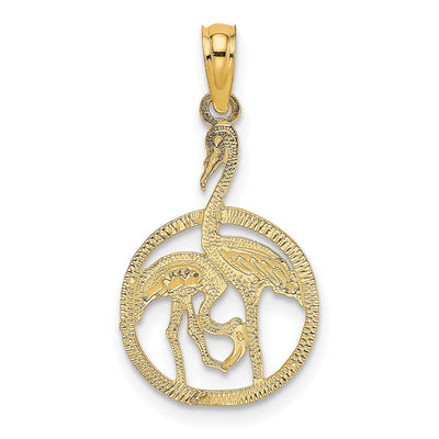 14K Yellow Gold Polished Texture Finish Two Flamingos In Circle Design Charm Pendant at $ 84.34 only from Jewelryshopping.com