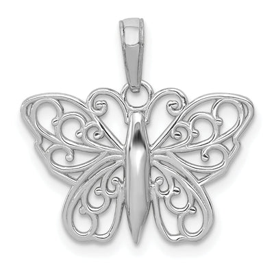14K White Gold Open Back Filigree Solid Polished Finish Filigree Butterfly Charm Pendant at $ 129.18 only from Jewelryshopping.com