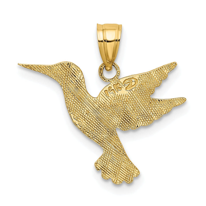 14K Yellow Gold Open Back Textured Polished Finish Flying Hummingbird Charm Pendant