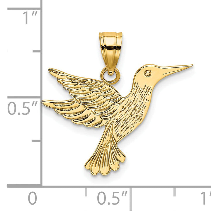 14K Yellow Gold Open Back Textured Polished Finish Flying Hummingbird Charm Pendant