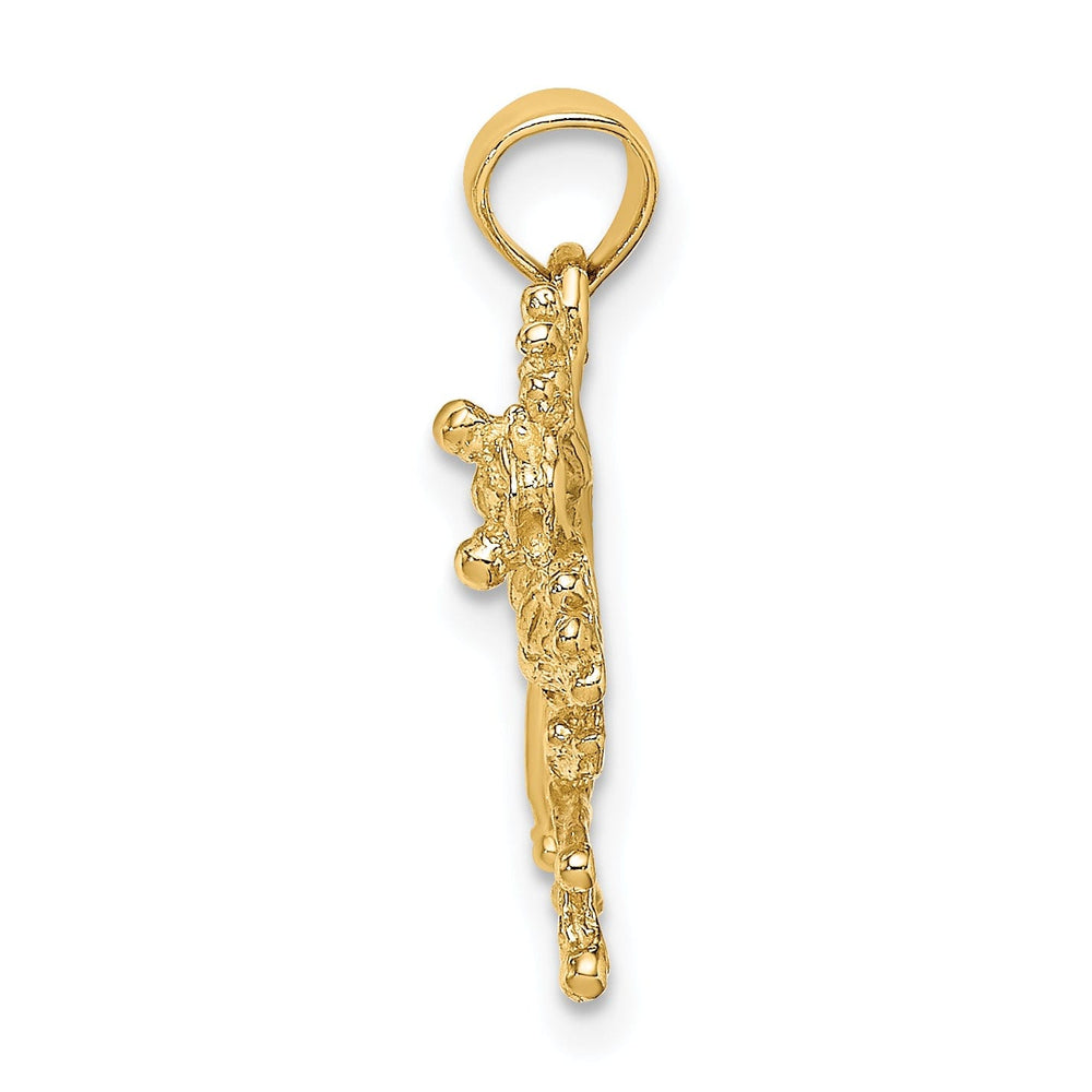 14K Yellow Gold Solid Textured Polished Finish 2-Dimensional Frog Charm Pendant