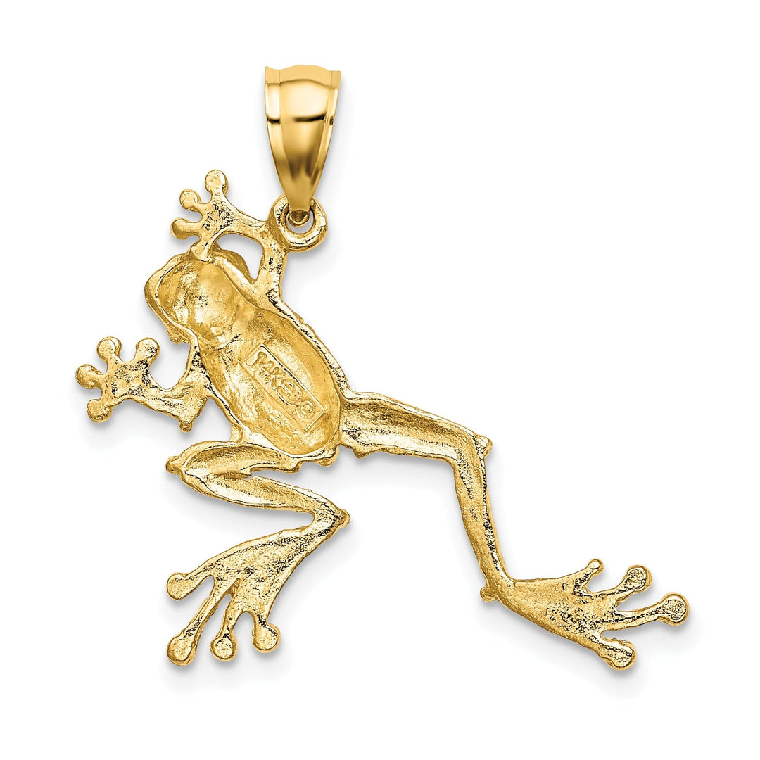 14K Yellow Gold Textured Solid Polished Finish 2-Dimensional Frog Charm Pendant