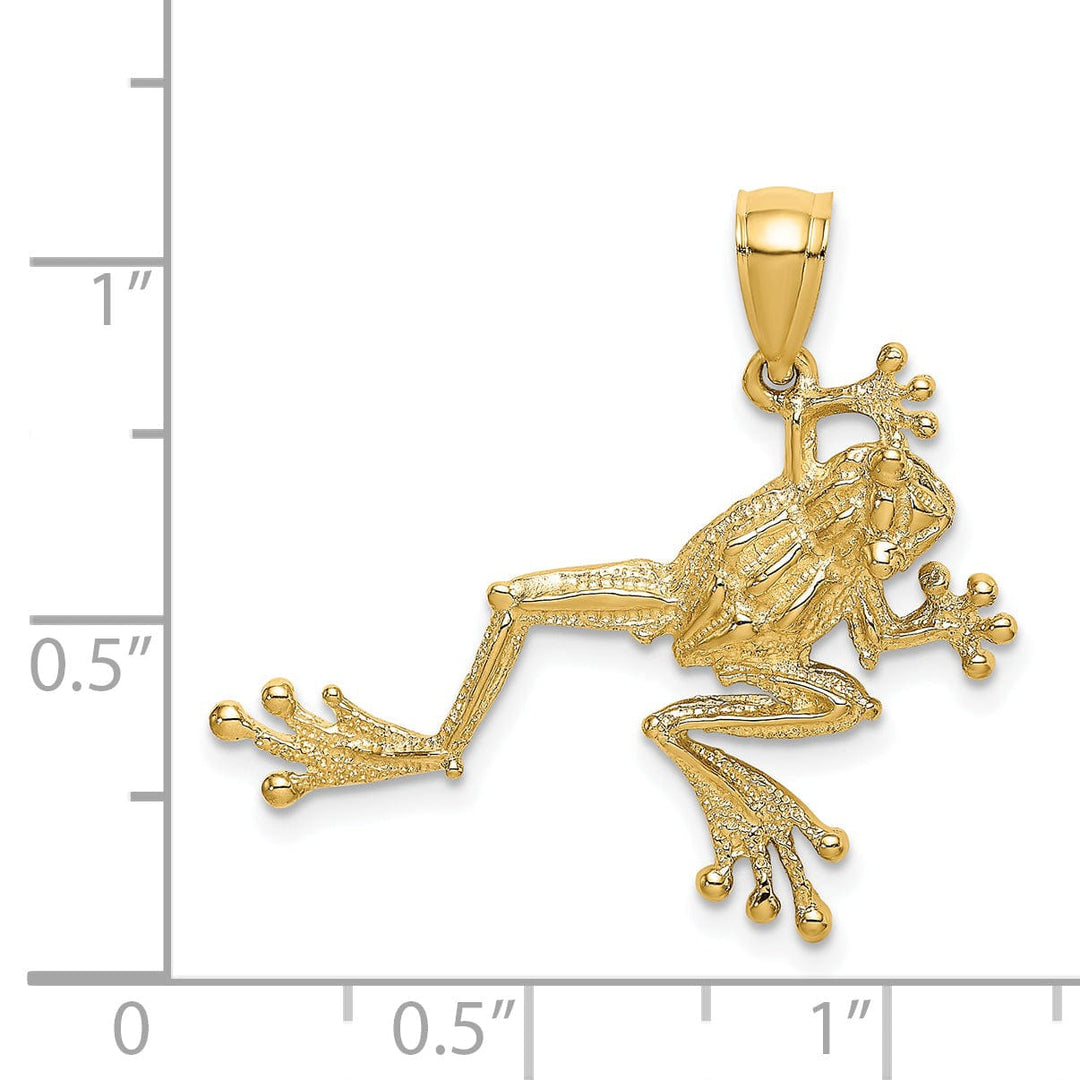 14K Yellow Gold Textured Solid Polished Finish 2-Dimensional Frog Charm Pendant