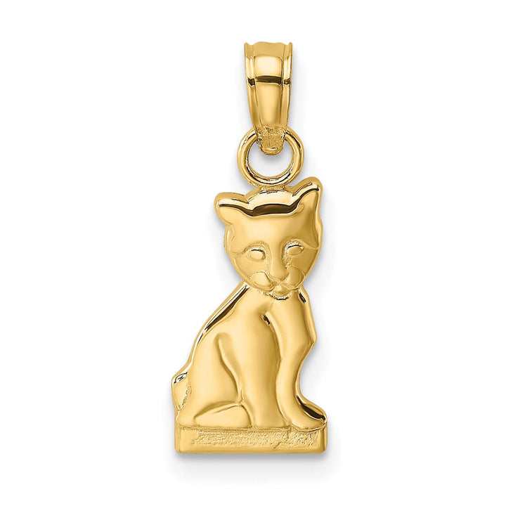 14K Yellow Gold Mini Polished Finish Sitting Cat Charm Pendant