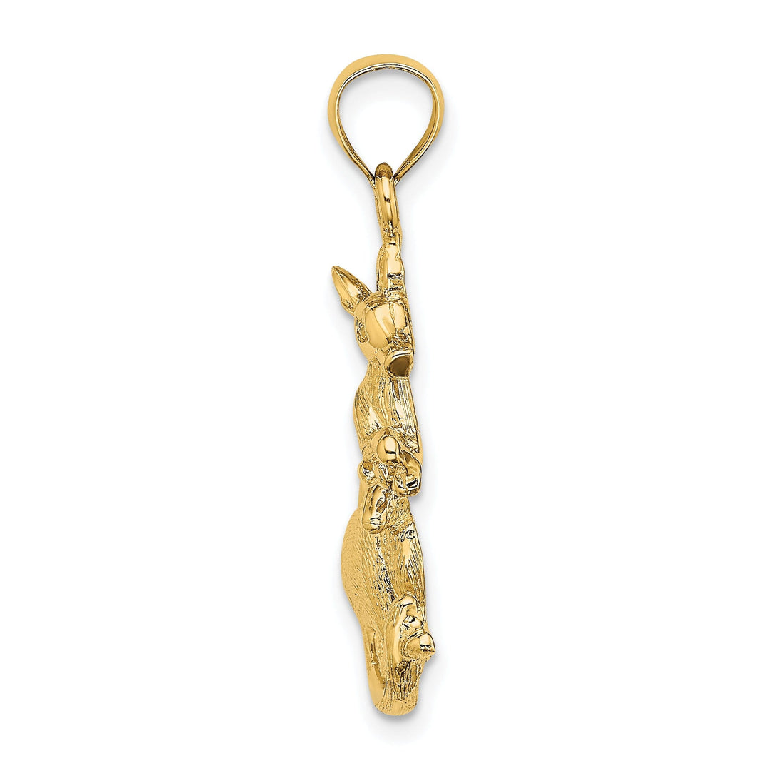 14K Yellow Gold Polished Finish 2-Dimensional Kangaroo with Baby in Pouch Design Charm Pendant