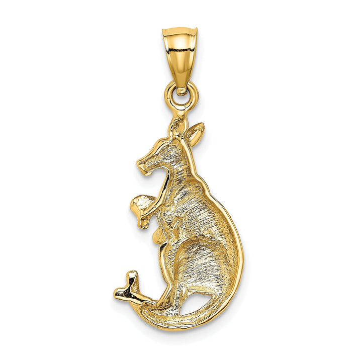 14K Yellow Gold Polished Finish 2-Dimensional Kangaroo with Baby in Pouch Design Charm Pendant