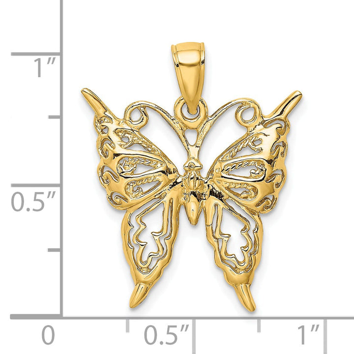 14k Yellow Gold Open Back Textured Solid Polished Finish Cut-Out Butterfly Charm