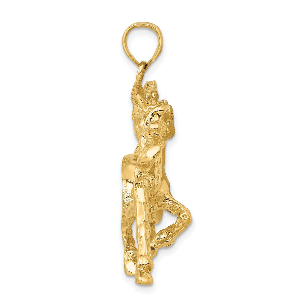 14K Yellow Gold Open Back Polished Textured Finish Dancing Horse Charm Pendant