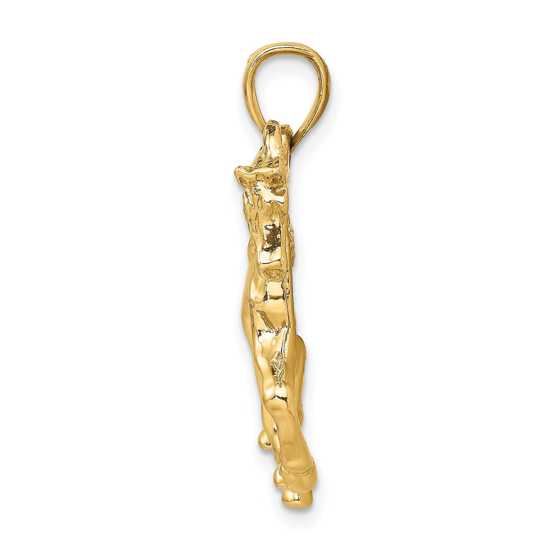 14K Yellow Gold Open Back Polished Textured Finish Walking Horse Charm Pendant