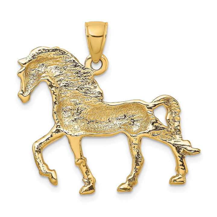 14K Yellow Gold Open Back Polished Textured Finish Walking Horse Charm Pendant