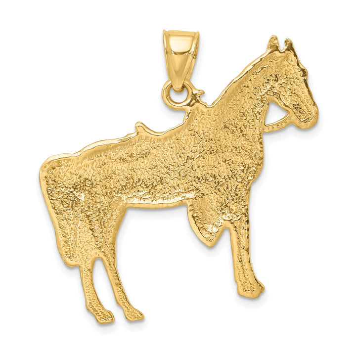 14K Yellow Gold Textured Polished Finish Horse with Saddle Charm Pendant