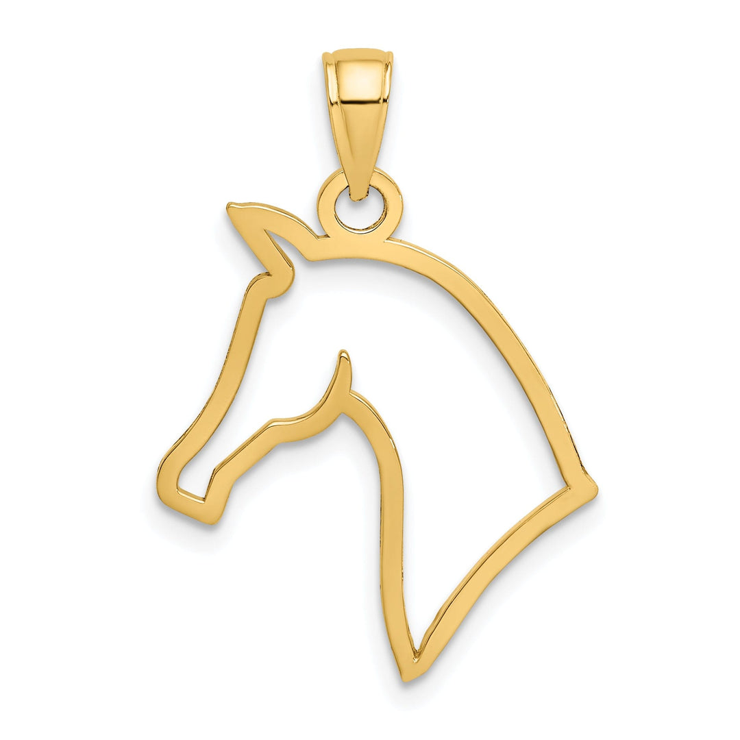 14k Yellow Gold Polished Finish Reversible Cut Out Horse Head Design Charm Pendant