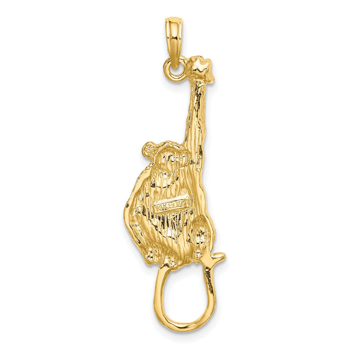 14K Yellow Gold Polished Textured Finish 2-Dimensional Hanging Monkey Design Charm Pendant