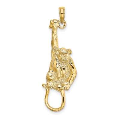 14K Yellow Gold Polished Textured Finish 2-Dimensional Hanging Monkey Design Charm Pendant at $ 308.01 only from Jewelryshopping.com