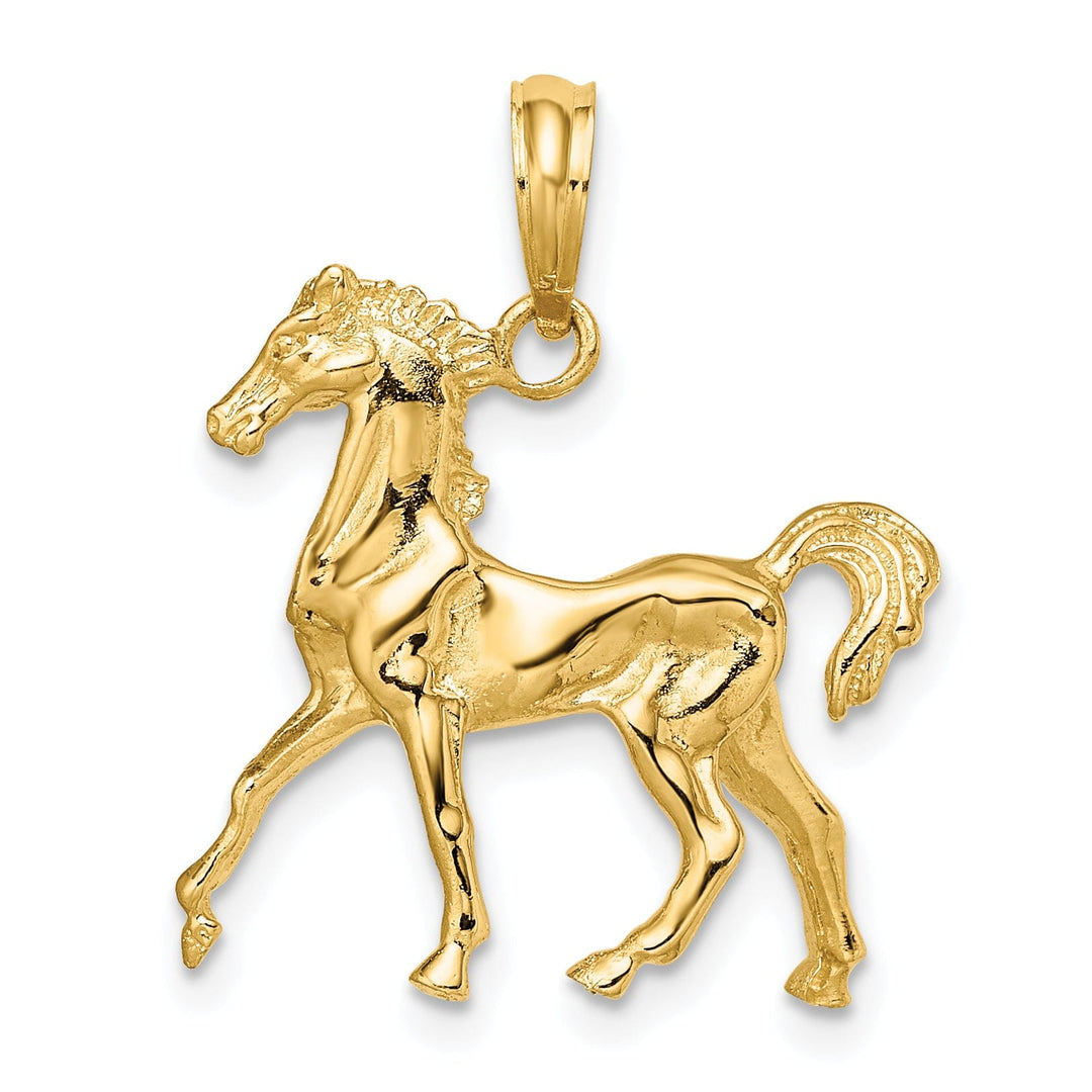 14K Yellow Gold Polished Finish 3-Dimensional Horse Charm Pendant