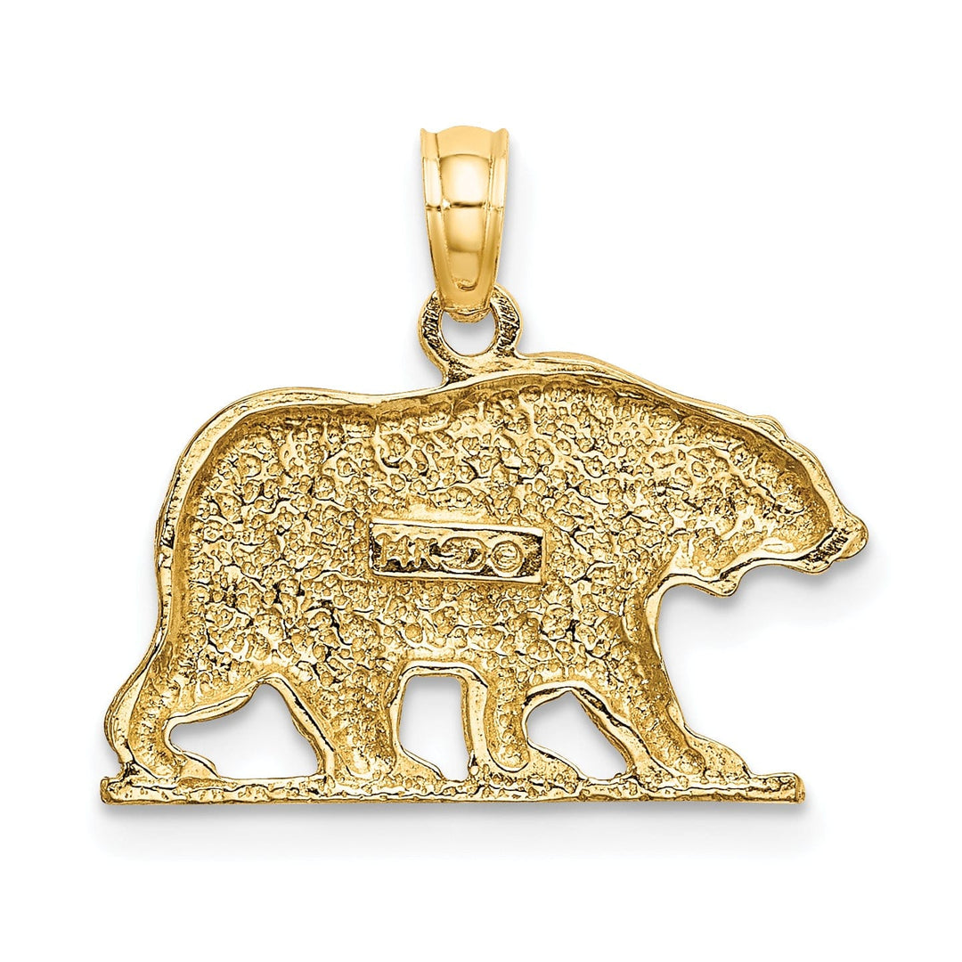 14K Yellow Gold Polished Textured Finish Bear Charm Pendant