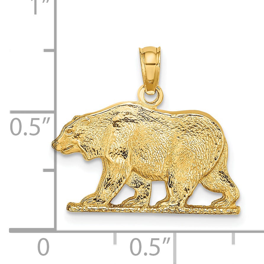 14K Yellow Gold Polished Textured Finish Bear Charm Pendant