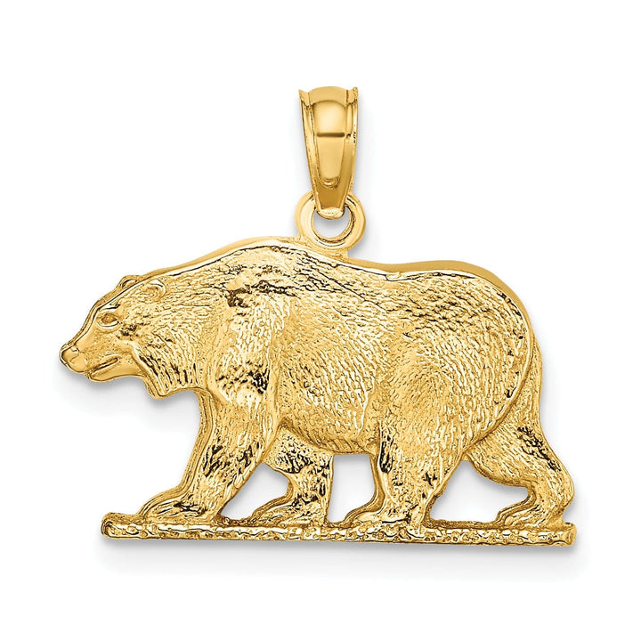 14K Yellow Gold Polished Textured Finish Bear Charm Pendant