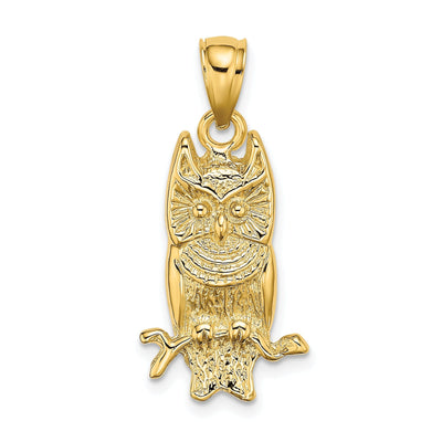 14K Yellow Gold Polished Textured Finish Concave Shape Owl on Branch Charm Pendant at $ 224.86 only from Jewelryshopping.com