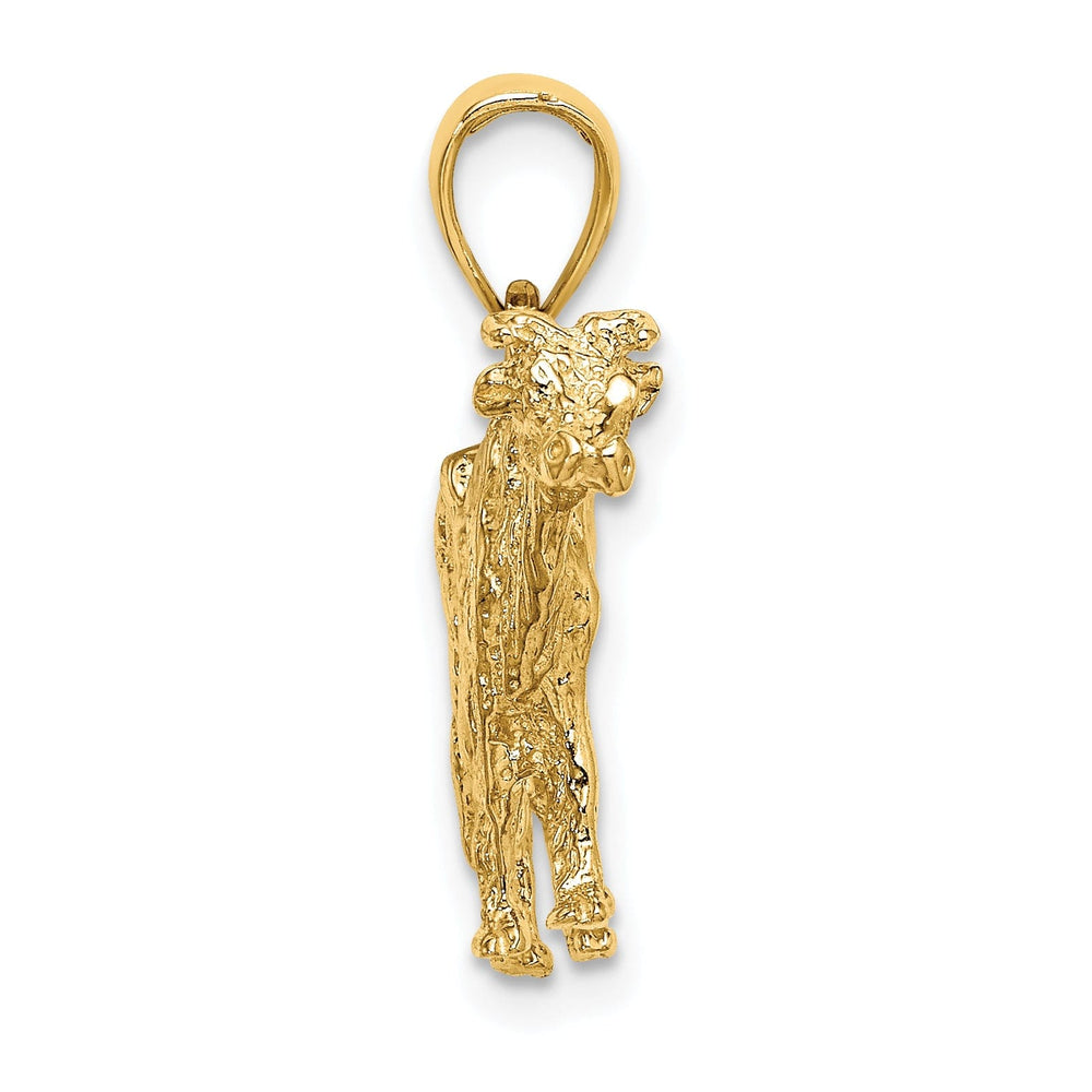 14K Yellow Gold 3-Dimentional Textured Polished Finish Cow Charm Pendant