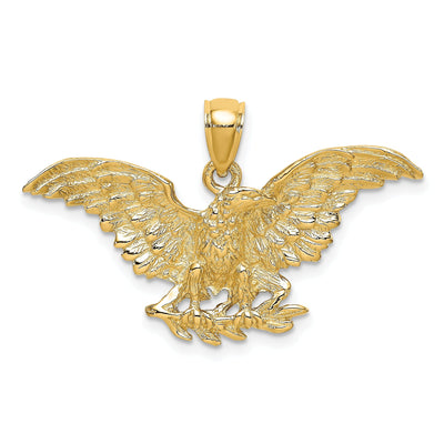 14K Yellow Gold Textured Polished Finish Eagle Wings Spread Open Holding Branch Design Charm Pendant at $ 337.65 only from Jewelryshopping.com