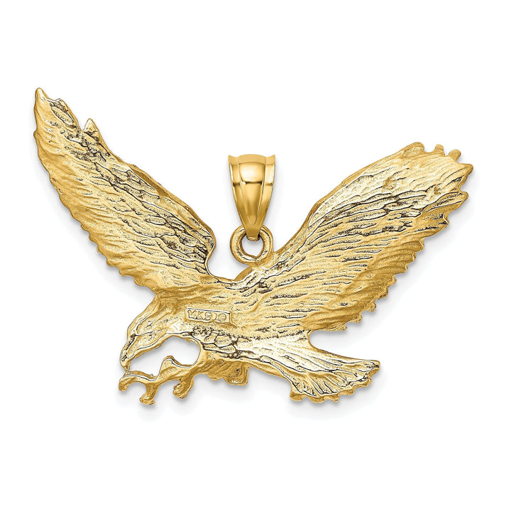14K Yellow Gold Textured Polished Finish Eagle With Beak Touching Claws Charm Pendant