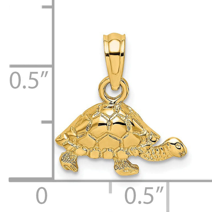 14k Yellow Gold Casted Solid Textured and Polished Finish Engraved Mini Turtle Charm Pendant
