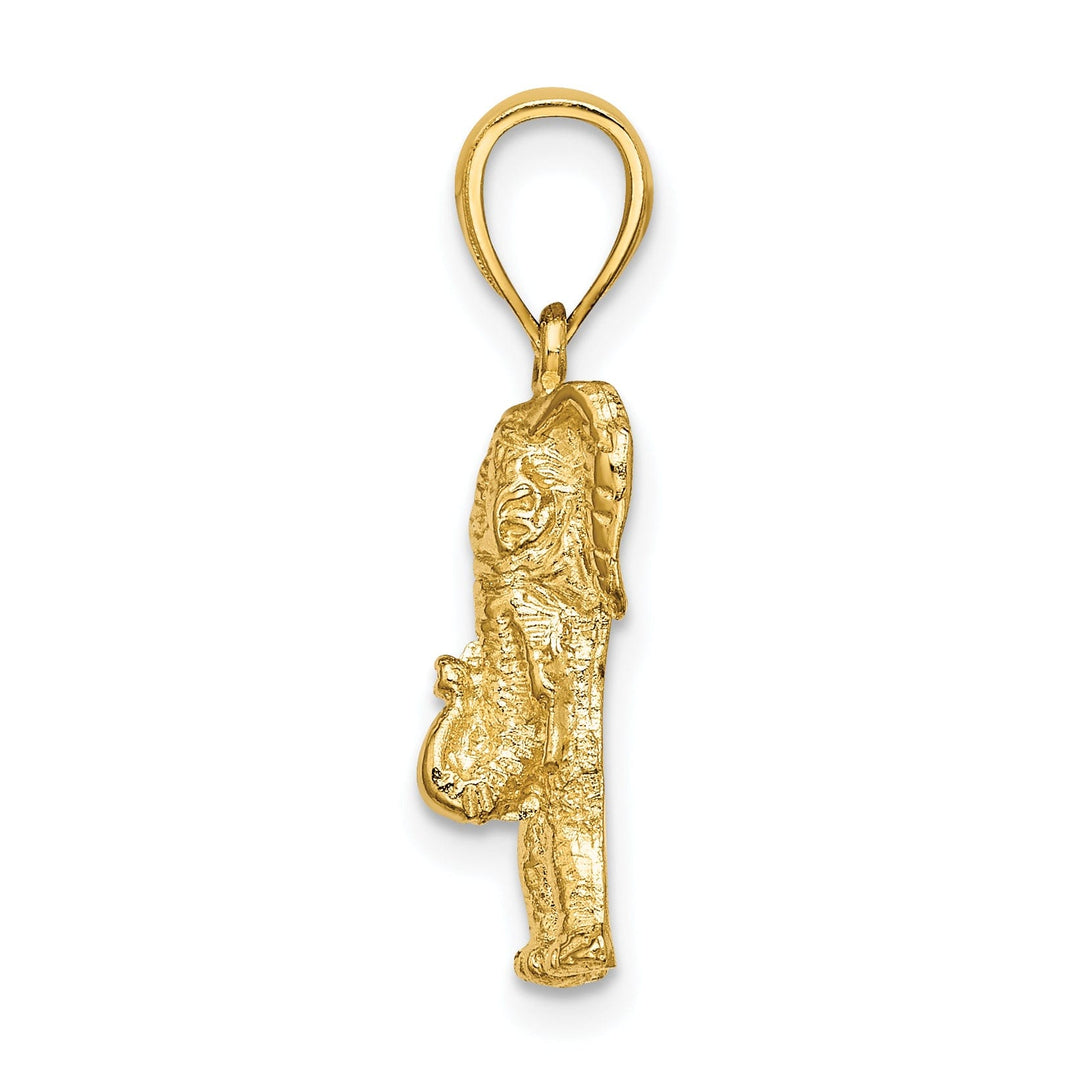 14K Yellow Gold Textured Polished Finish 2-Dimensional Elephant With Tusk Charm Pendant