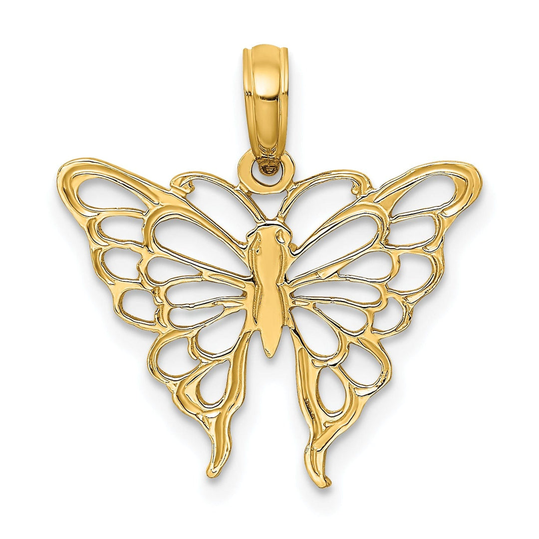 14k Yellow Gold Textured Back Textured Solid Polished Finish Butterfly Charm Pendant