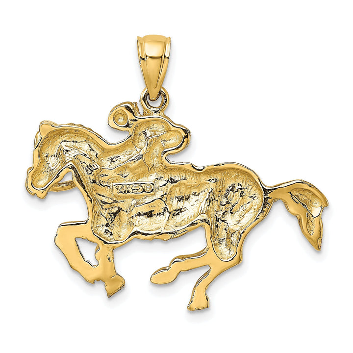 14K Yellow Gold Open Back Polished Finish Jockey on Horse Charm Pendant