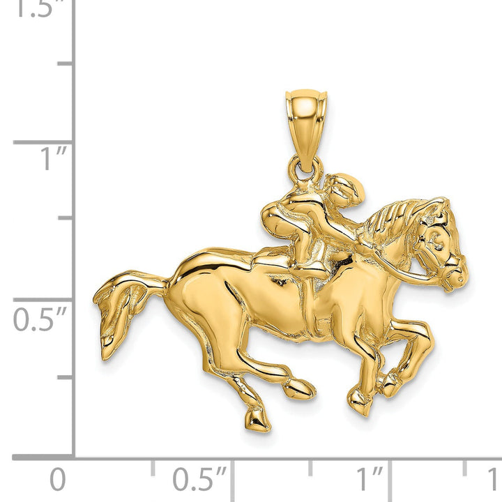 14K Yellow Gold Open Back Polished Finish Jockey on Horse Charm Pendant