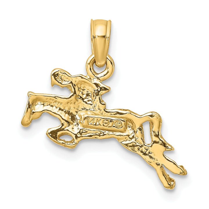 14K Yellow Gold Polished Finish Jockey on Jumping Horse Charm Pendant