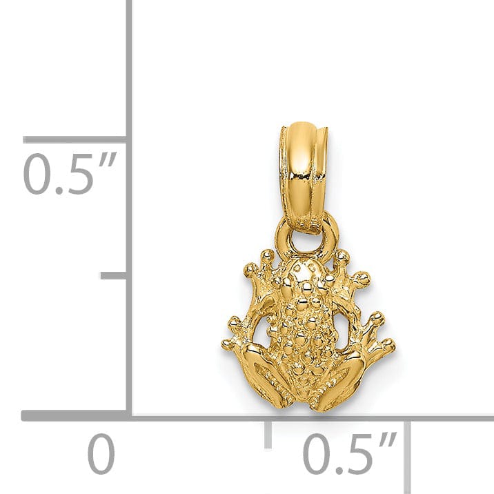 14K Yellow Gold Textured Polished Finish 2-D Mini Size Frog Charm Pendant