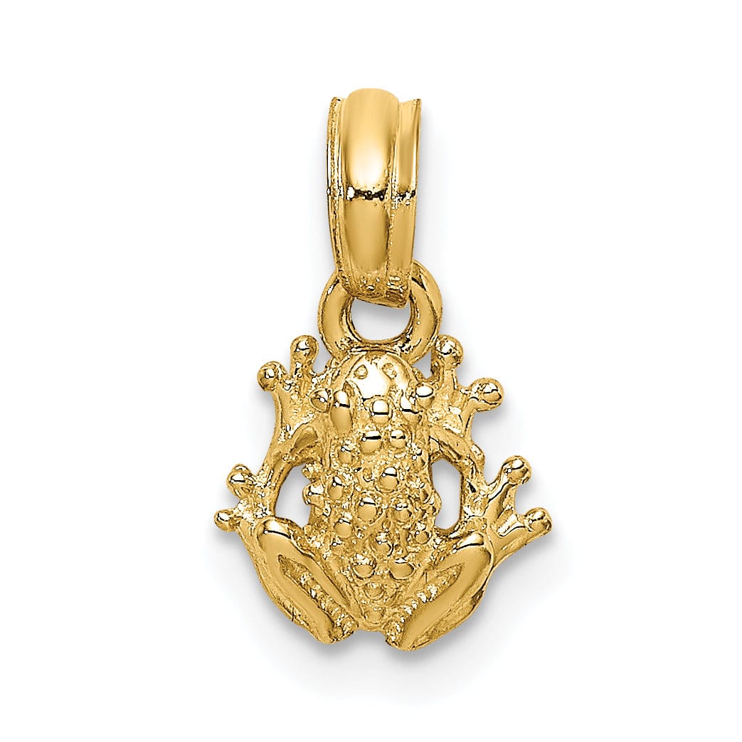 14K Yellow Gold Textured Polished Finish 2-D Mini Size Frog Charm Pendant