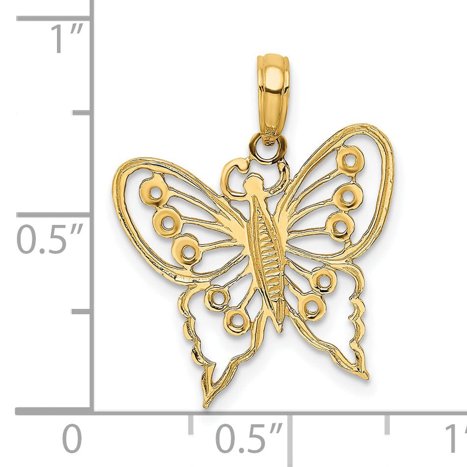 14k Yellow Gold Textured Open Back Solid Polished Finish Cut-Out Butterfly Charm Pendant