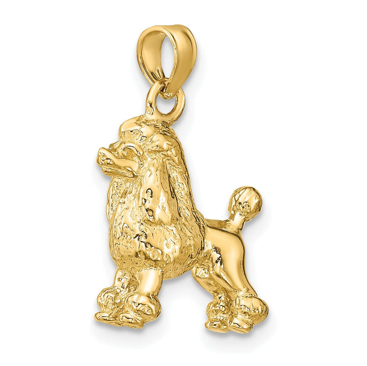 14K Yellow Gold Polished Textured Finish 3-Dimensional Poodle Dog Charm Pendant
