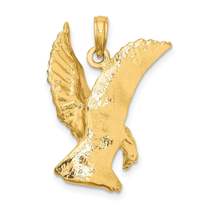 14K Yellow Gold Textured Polished Finish Eagle Landing with Wings Up Charm Pendant