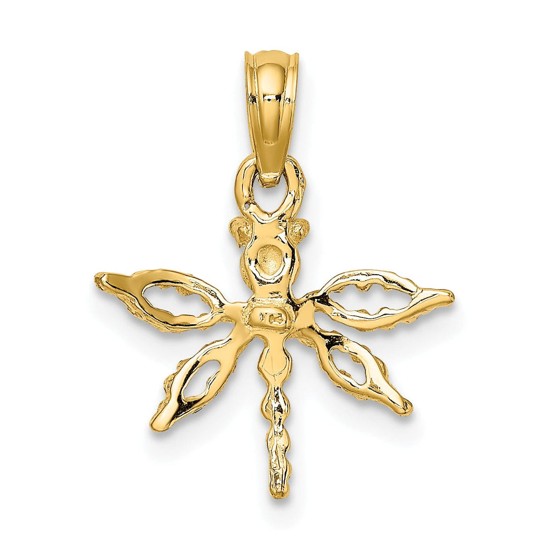 14K Yellow Gold Textured Polished Finish 2-Dimensional Mini Dragonfly With Cut Out Design Wings Charm Pendant